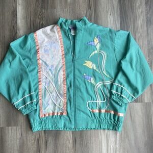 Southern Stitches And More bomber Jacket Vintage Womens M Embroidered Floral AOP